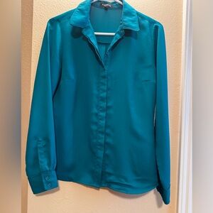 Women’s Teal Long Sleeve Button-Up Blouse